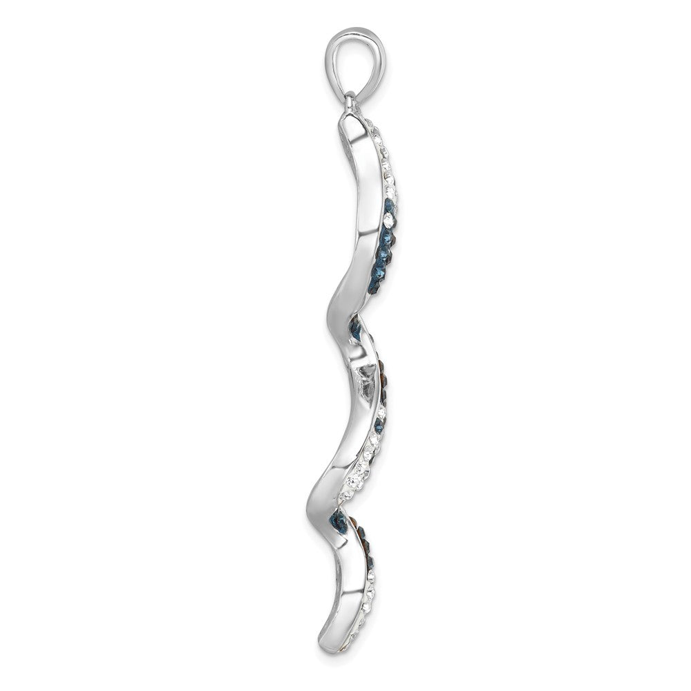 Sterling Silver Rhodium-Plated Polished Long Crystal Twirl Wave Pendant