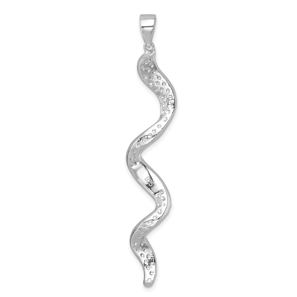 Sterling Silver Rhodium-Plated Polished Long Crystal Twirl Wave Pendant