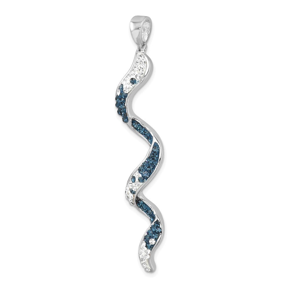 Sterling Silver Rhodium-Plated Polished Long Crystal Twirl Wave Pendant