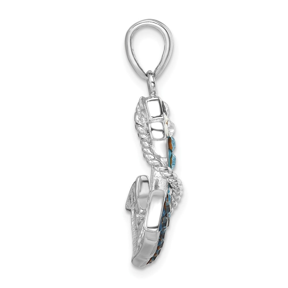 Sterling Silver Rhodium-Plated Polished Crystal Anchor Pendant