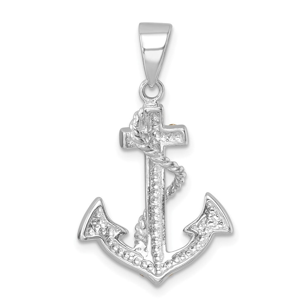 Sterling Silver Rhodium-Plated Polished Crystal Anchor Pendant