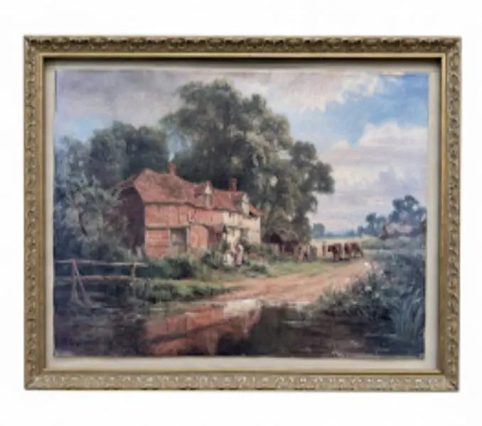 Idyilic English Countryside Painting Detailed oil painting of the village a village. Approx. 28" x 38"