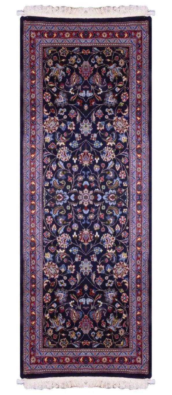 Iranian Kashan Hand-Knotted Rug Made With Natural Wool & Cotton Color Red 7'2" X 2'9" Pan0