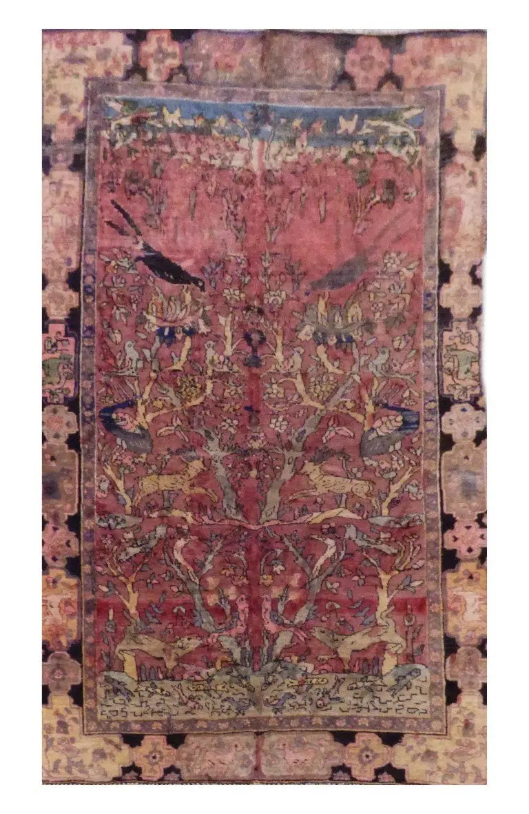 Iranian Tehran Hand-Knotted Rug Made With Natural Wool & Cotton Color Multi 6' X 3'11 Pan 0
