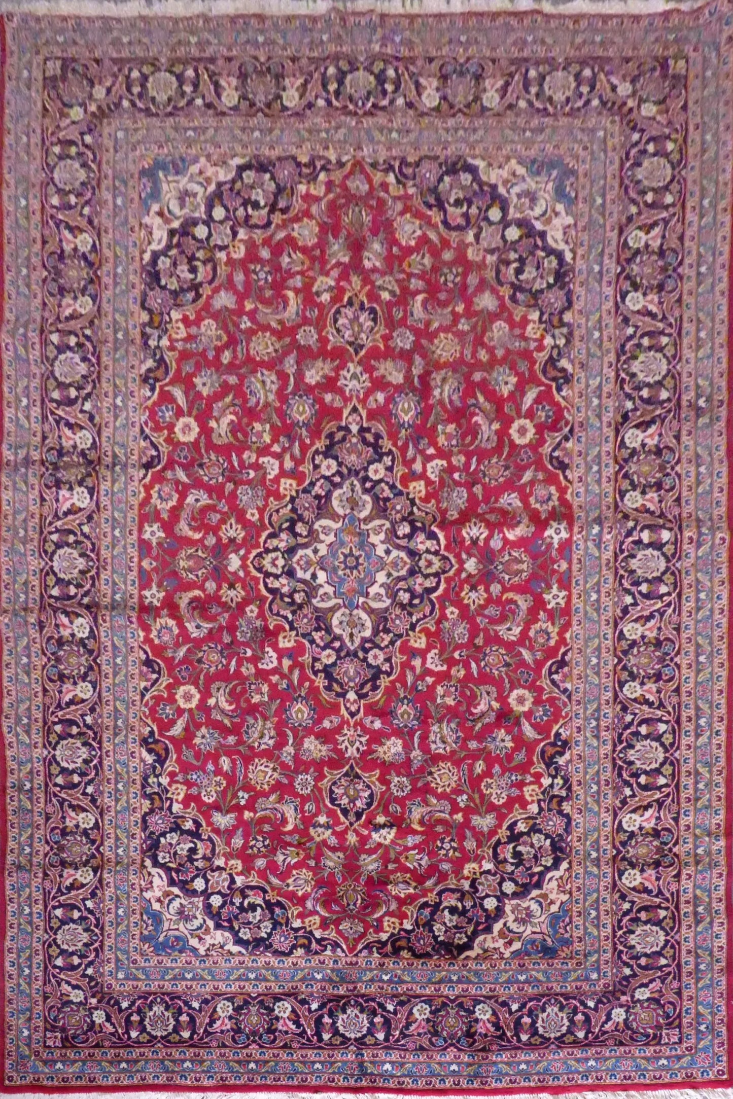 Kashan Semi Antique Hand Knotted Persian Kashan Tabriz Rugs Red, 12' X 8', Panr02473 (Red : 10647)