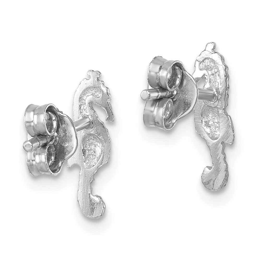 Sterling Silver Rhodium-plated Polished Seahorse Post Earring