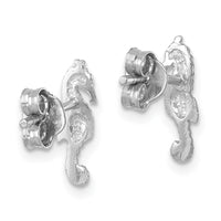 Sterling Silver Rhodium-plated Polished Seahorse Post Earring