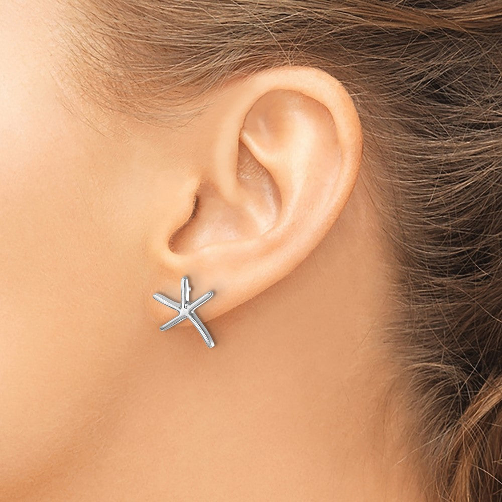 Sterling Silver Rhodium-plated Polished Starfish Post Earring