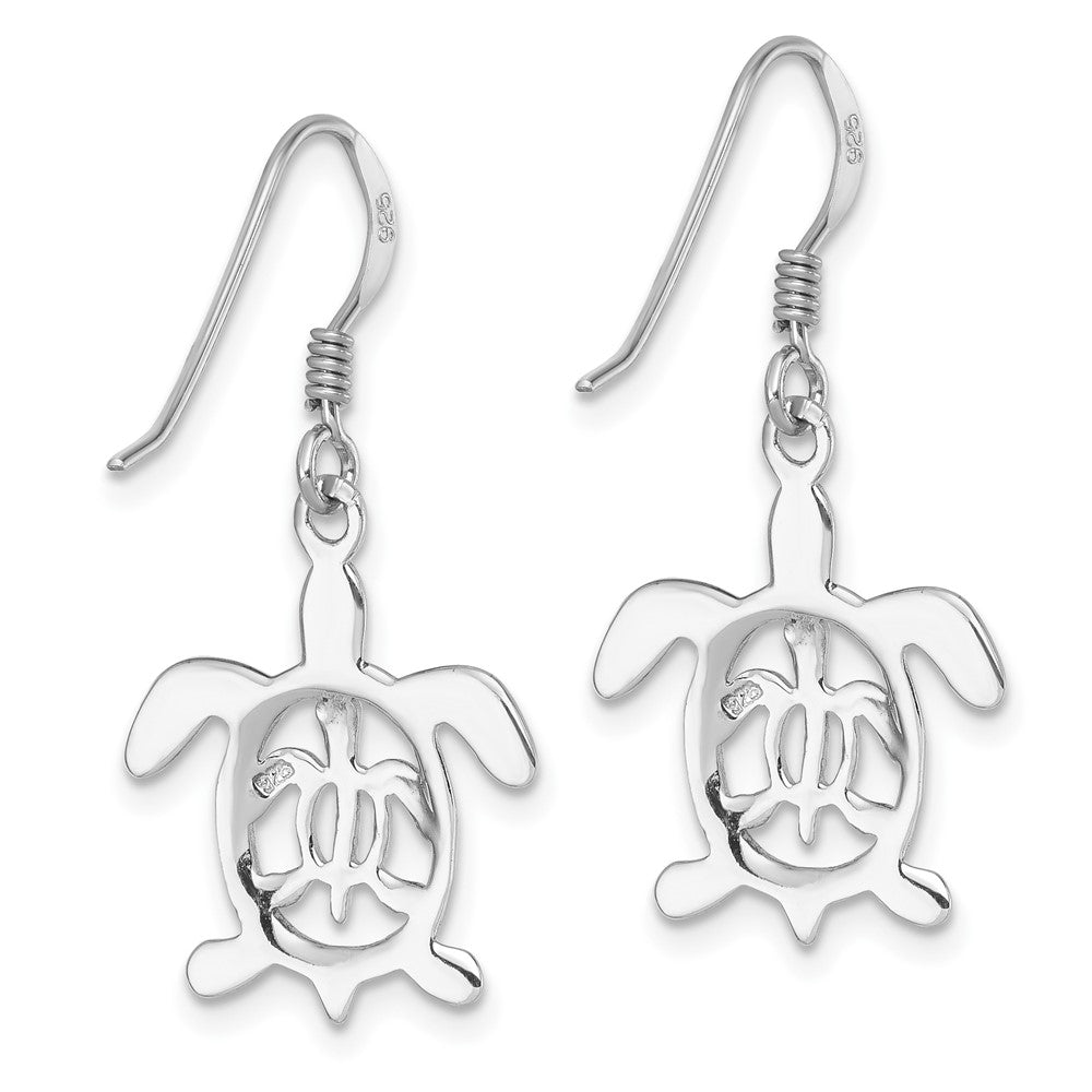 Sterling Silver Rhodium-plated Cut Out Mother & Baby Turtle Dangle Earring