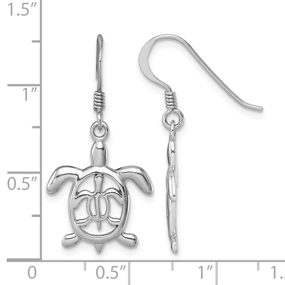 Sterling Silver Rhodium-plated Cut Out Mother & Baby Turtle Dangle Earring