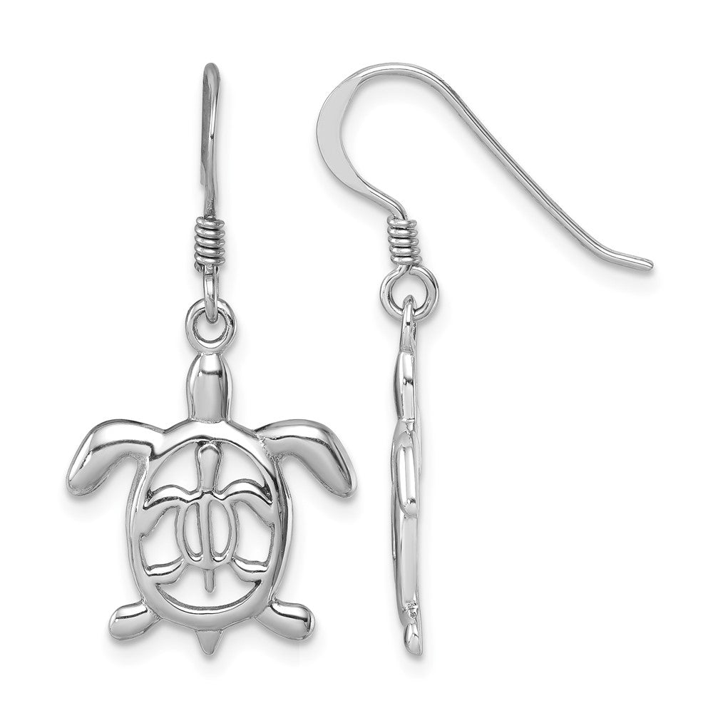 Sterling Silver Rhodium-plated Cut Out Mother & Baby Turtle Dangle Earring