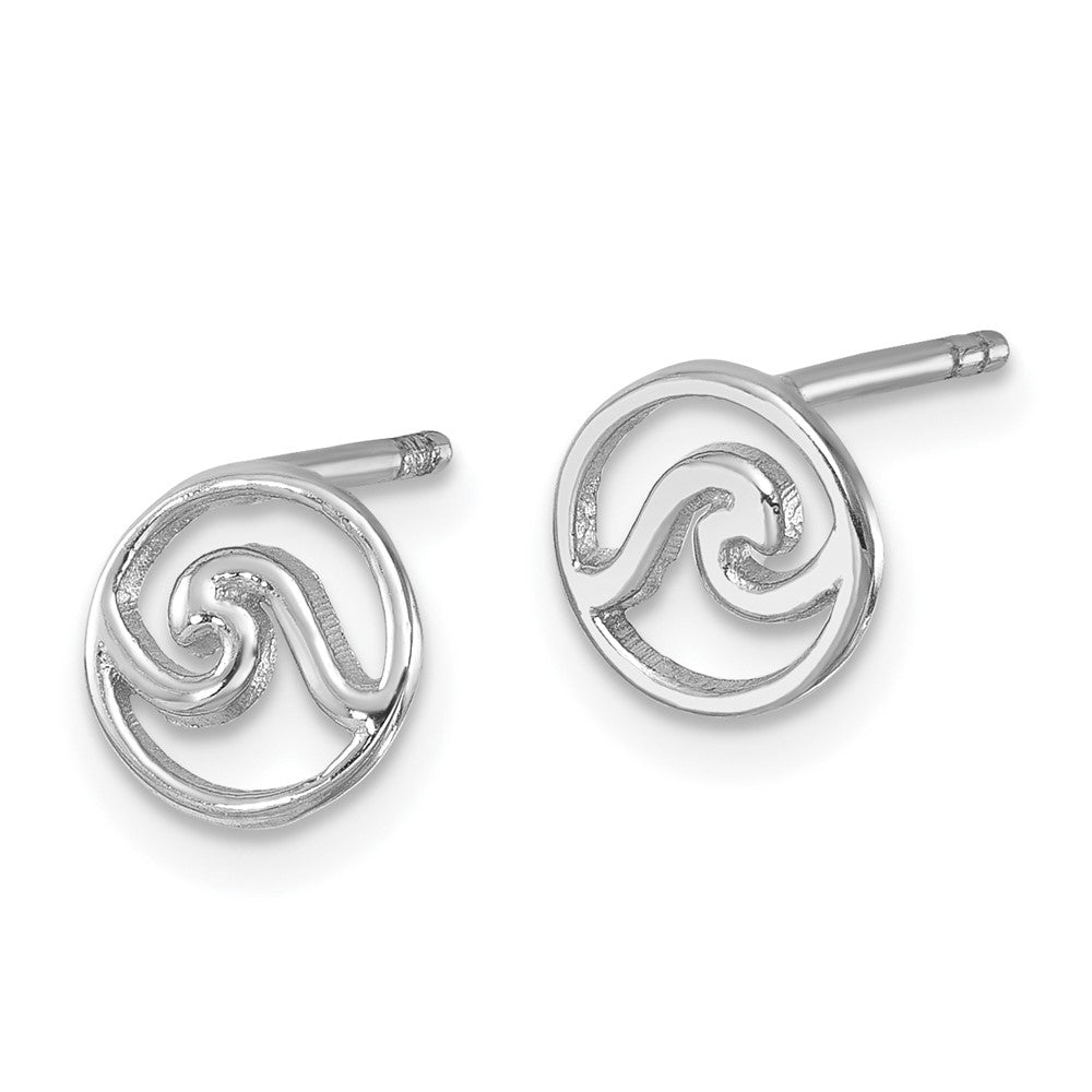 Sterling Silver Rhodium-plated Polished Wave Post Earring