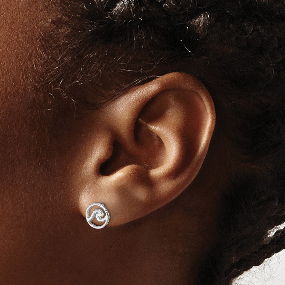 Sterling Silver Rhodium-plated Polished Wave Post Earring