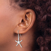 Sterling Silver Rhodium-plated Polished Starfish Dangle Earring