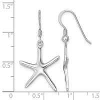 Sterling Silver Rhodium-plated Polished Starfish Dangle Earring