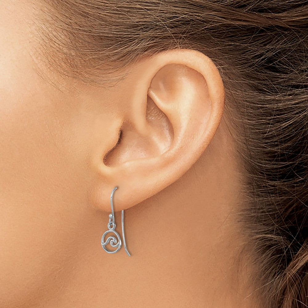 Sterling Silver Rhodium-plated Polished Wave Dangle Earring
