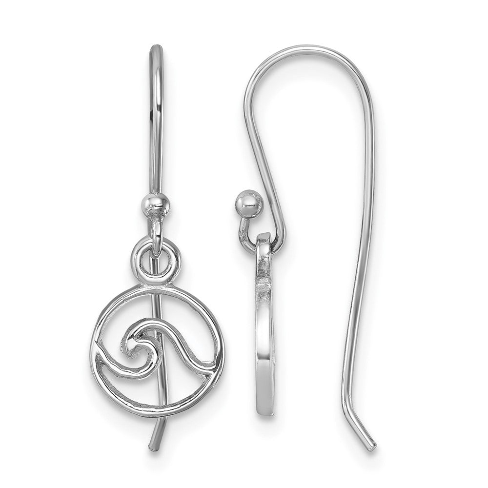 Sterling Silver Rhodium-plated Polished Wave Dangle Earring