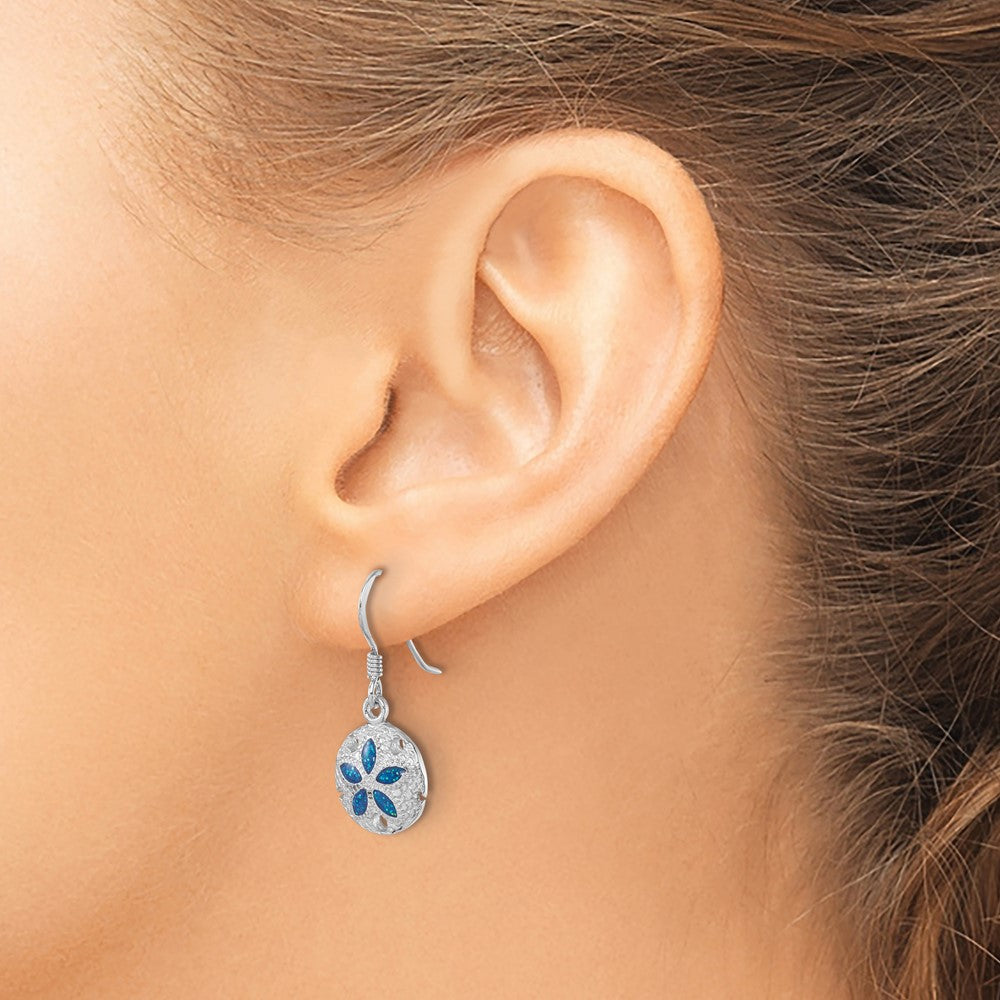 Sterling Silver Rhodium-plated Enameled Sand Dollar Dangle Earring