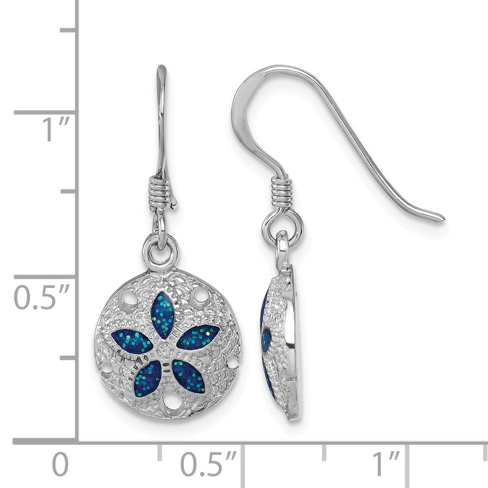 Sterling Silver Rhodium-plated Enameled Sand Dollar Dangle Earring