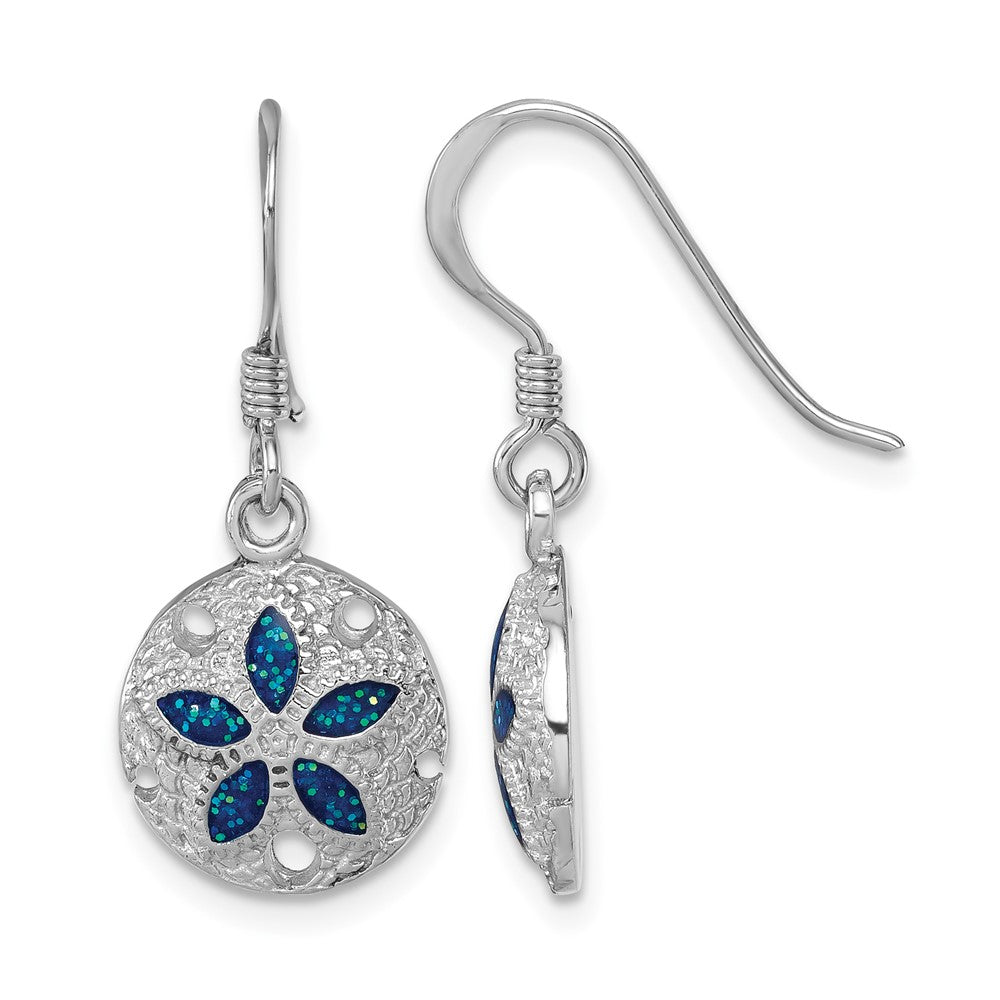 Sterling Silver Rhodium-plated Enameled Sand Dollar Dangle Earring