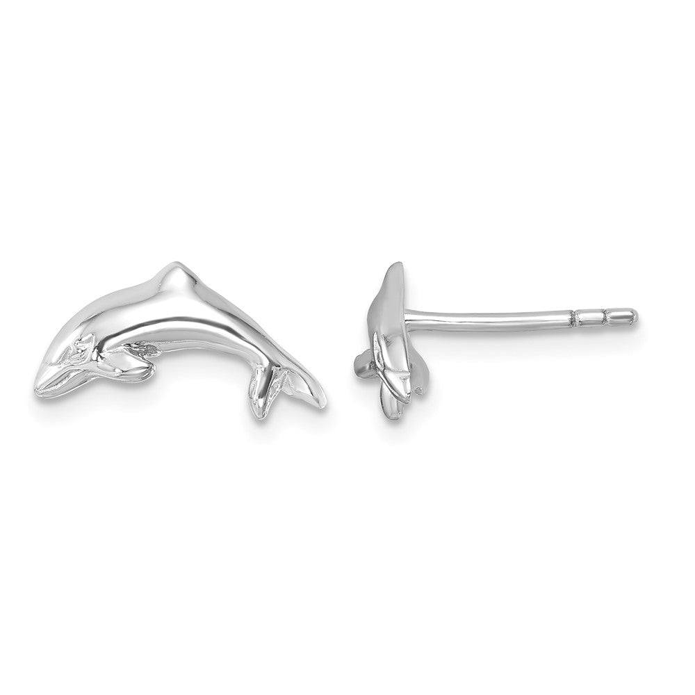 Sterling Silver Rhodium-plated Polished Dolphin Post Earring