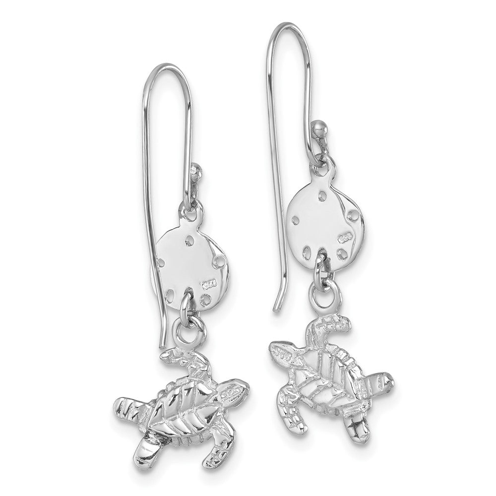 Sterling Silver Rhodium-plated Sand Dollar And Turtle Dangle Earring