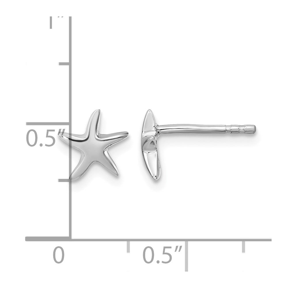 Sterling Silver Rhodium-plated Polished Starfish Post Earring