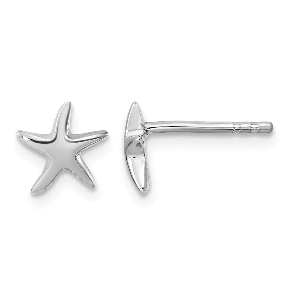 Sterling Silver Rhodium-plated Polished Starfish Post Earring