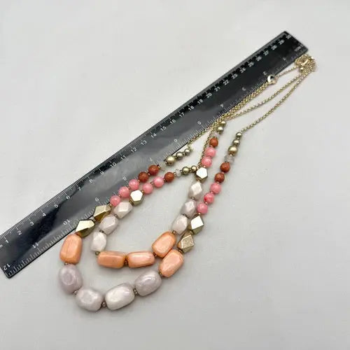LOFT Necklace Womens Pink Gray Coral Tone Chunky Beads Double Strand 22 Inch ABC Jewelery