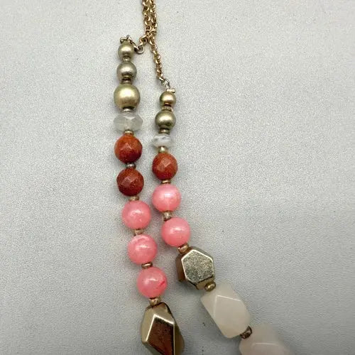 LOFT Necklace Womens Pink Gray Coral Tone Chunky Beads Double Strand 22 Inch ABC Jewelery