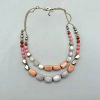 LOFT Necklace Womens Pink Gray Coral Tone Chunky Beads Double Strand 22 Inch ABC Jewelery