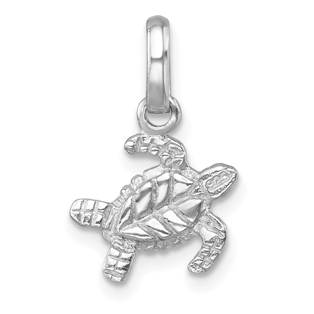 Sterling Silver Rhodium-plated Small Swimming Turtle Pendant