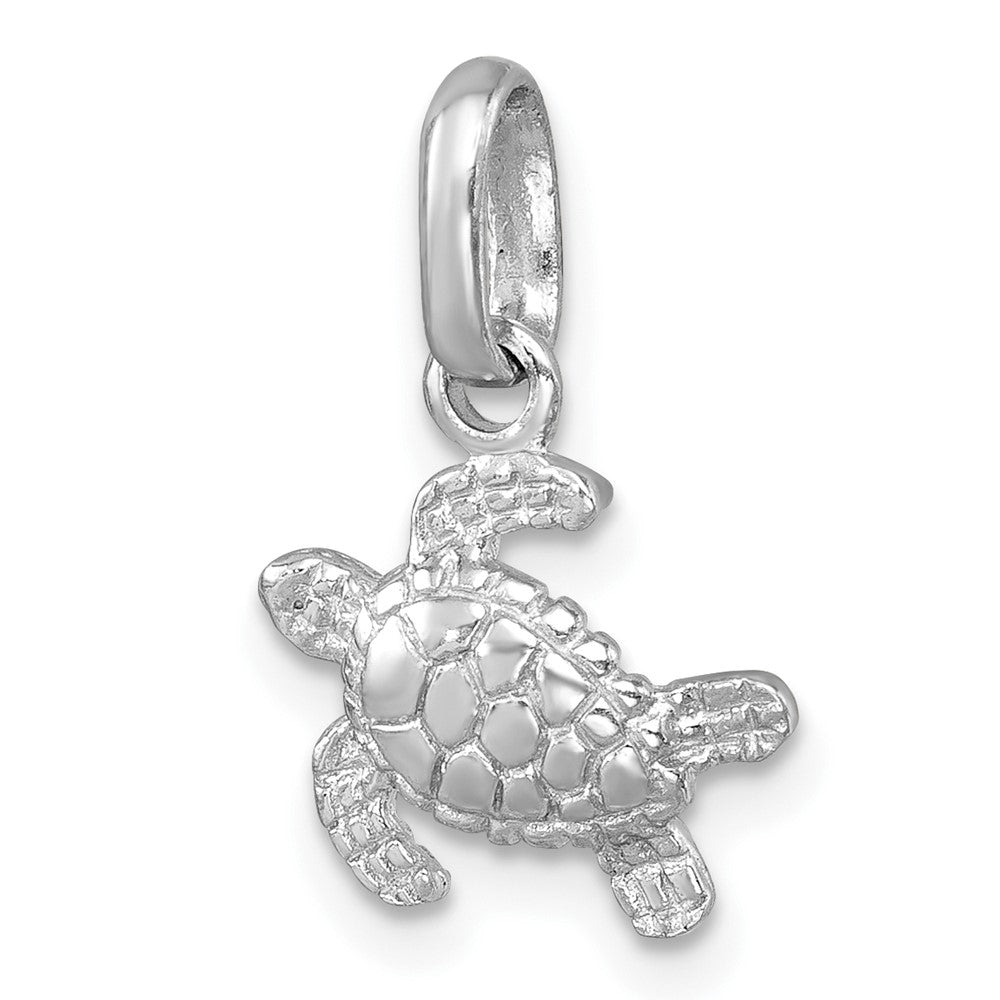 Sterling Silver Rhodium-plated Small Swimming Turtle Pendant