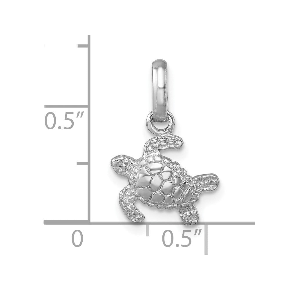 Sterling Silver Rhodium-plated Small Swimming Turtle Pendant