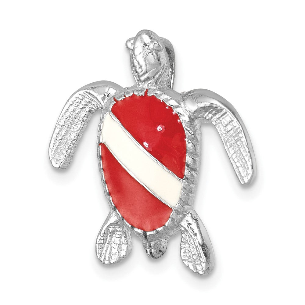 Sterling Silver Rh-plated Enameled Polished Dive Flag Turtle Chain Slide