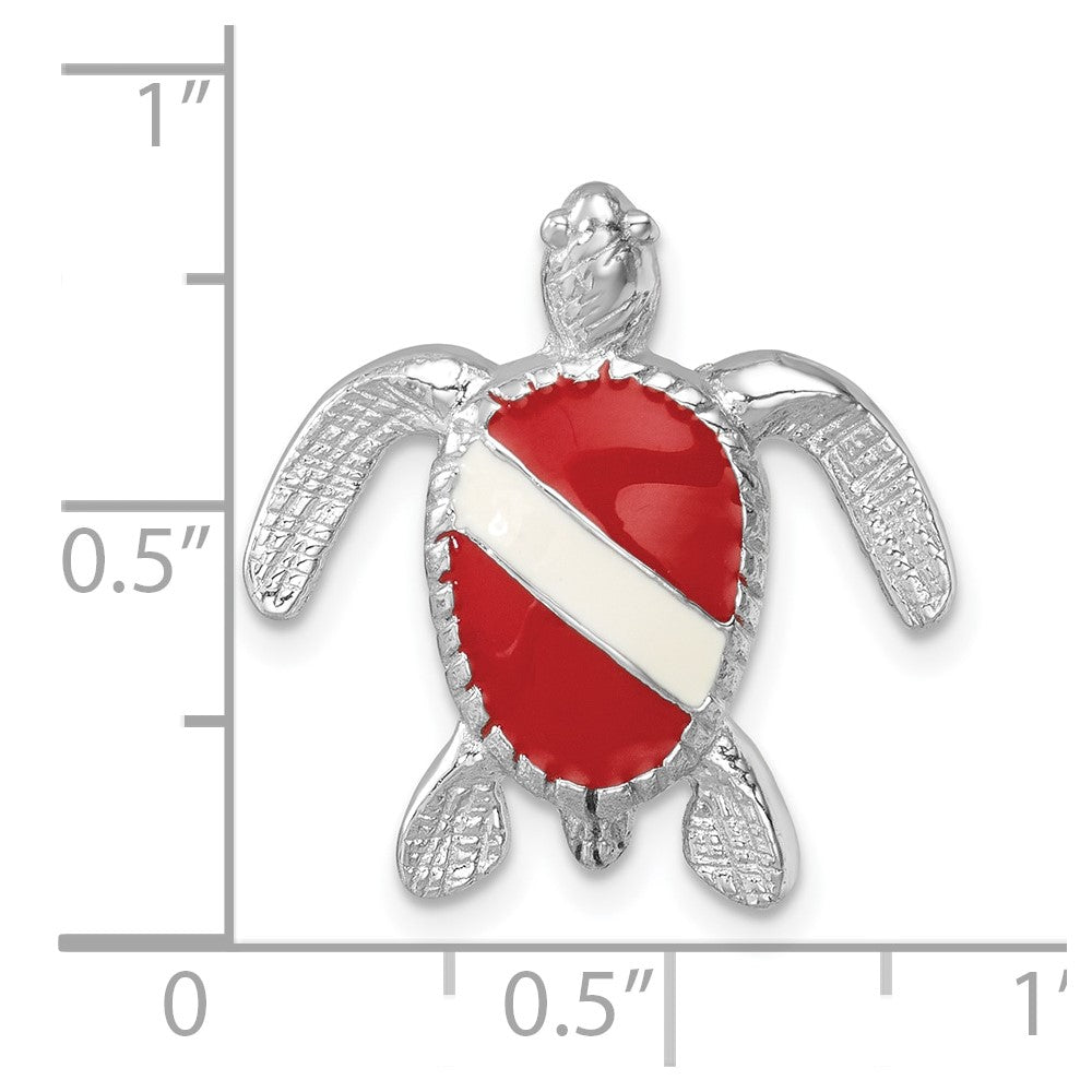 Sterling Silver Rh-plated Enameled Polished Dive Flag Turtle Chain Slide