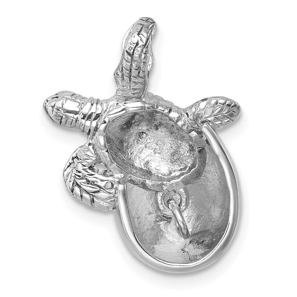 Sterling Silver Rhodium-plated Moveable Crystal Hatching Turtle Chain Slide