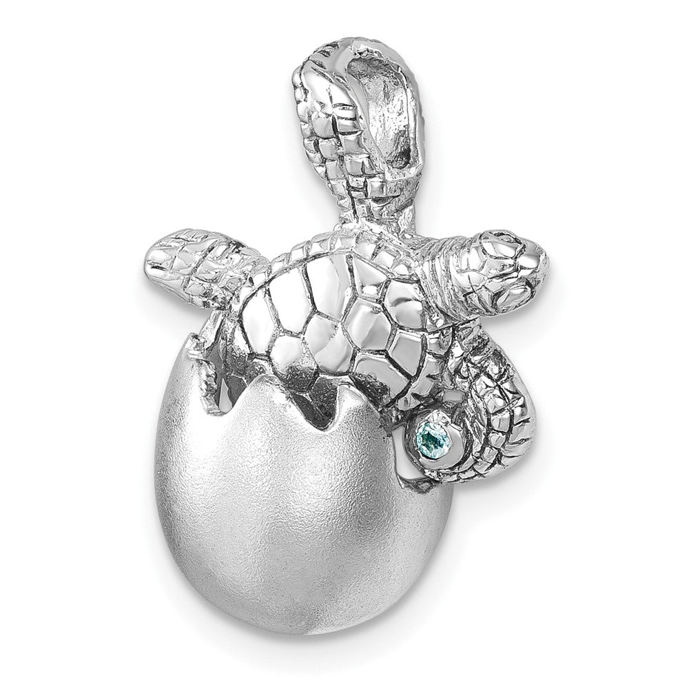 Sterling Silver Rhodium-plated Moveable Crystal Hatching Turtle Chain Slide