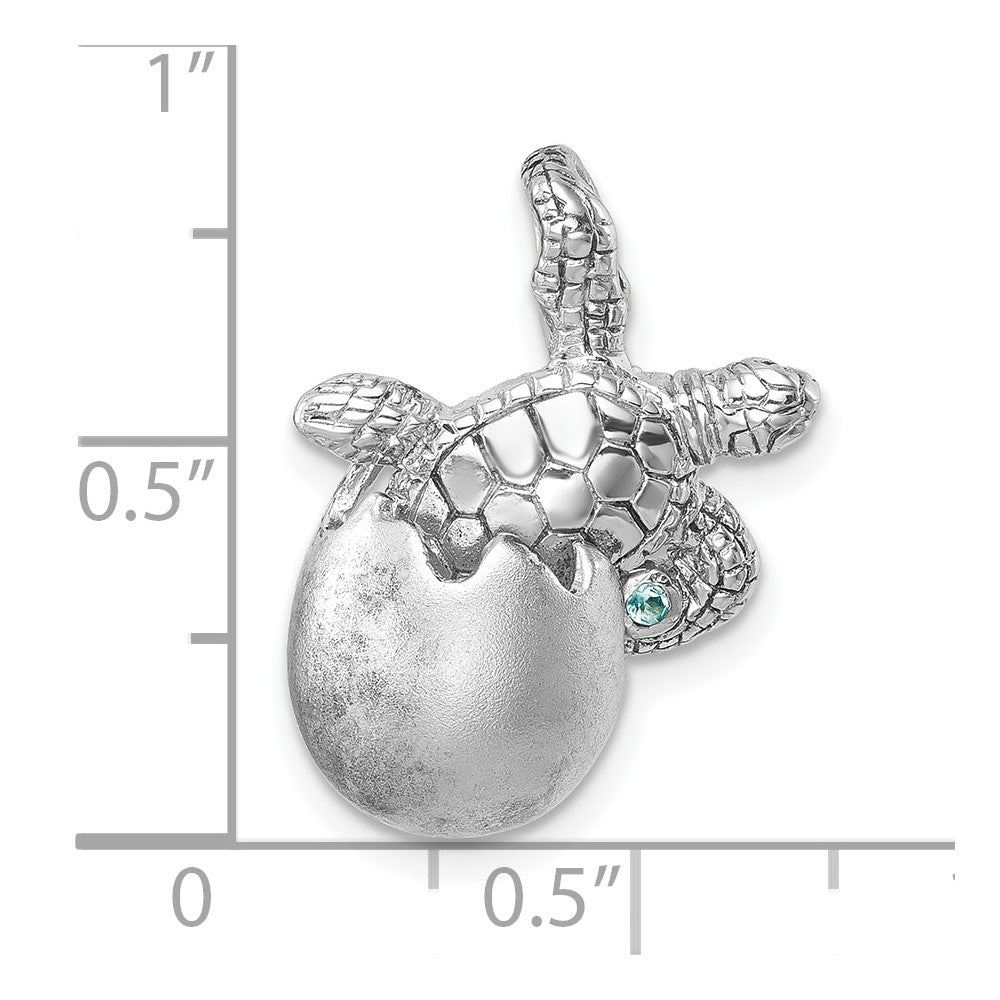 Sterling Silver Rhodium-plated Moveable Crystal Hatching Turtle Chain Slide