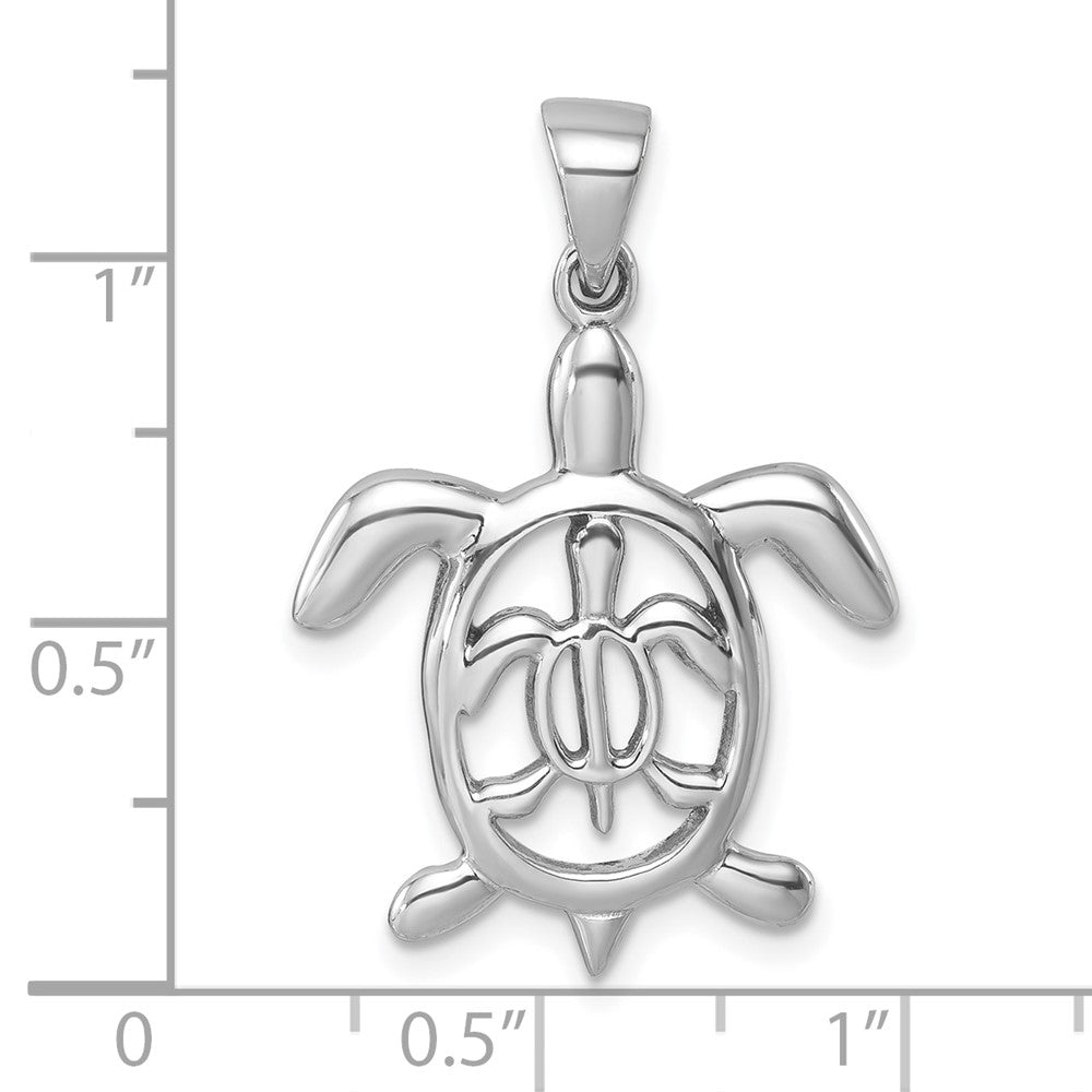 Sterling Silver Rhodium-plated Cut Out  Mother & Baby Turtle Pendant