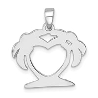 Sterling Silver Rhodium-plated Polished Double Palm Tree Pendant