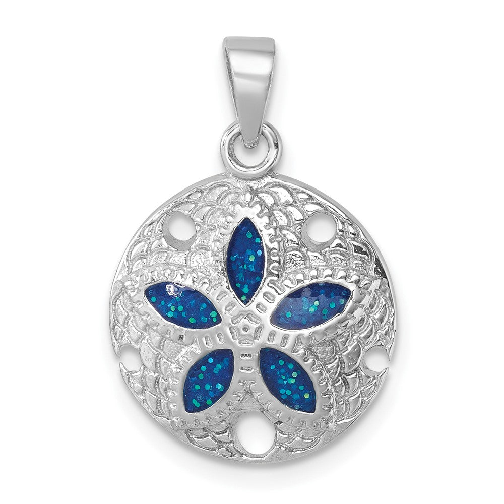 Sterling Silver Rhodium-plated Enameled Sand Dollar Pendant