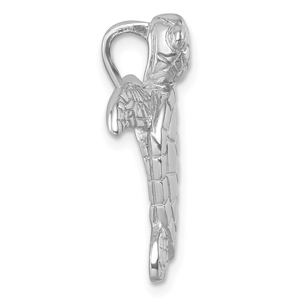 Sterling Silver Rhodium-plated Polished and Textured Turtle Chain Slide