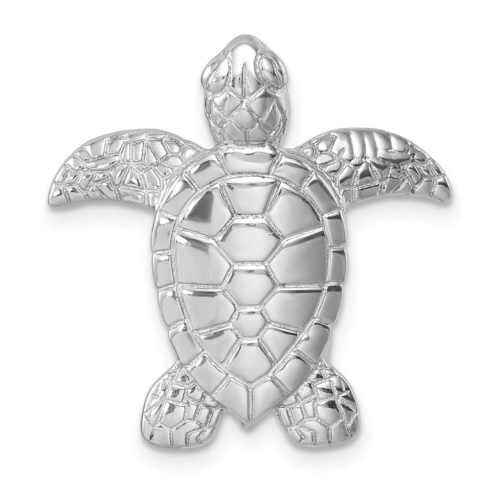Sterling Silver Rhodium-plated Polished and Textured Turtle Chain Slide
