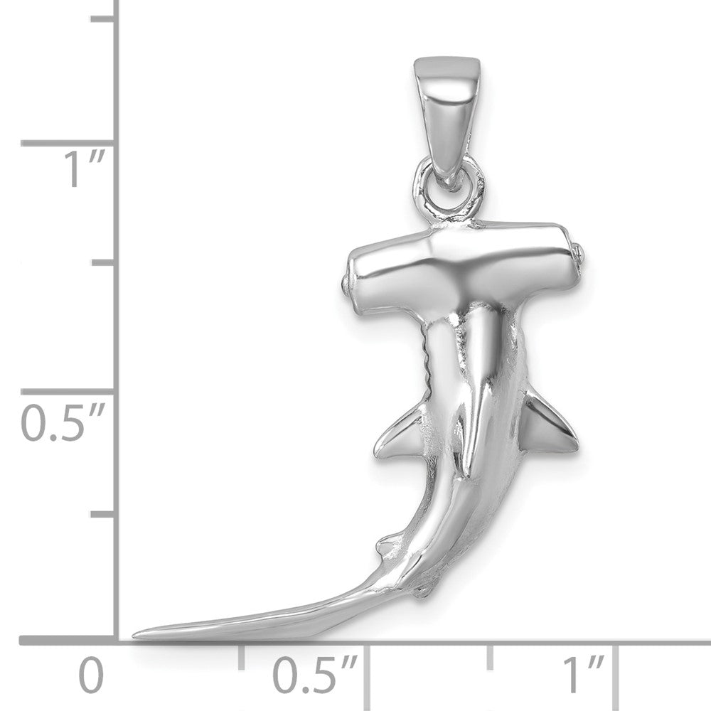 Sterling Silver Rhodium-plated Polished 3D Hammerhead Shark Pendant