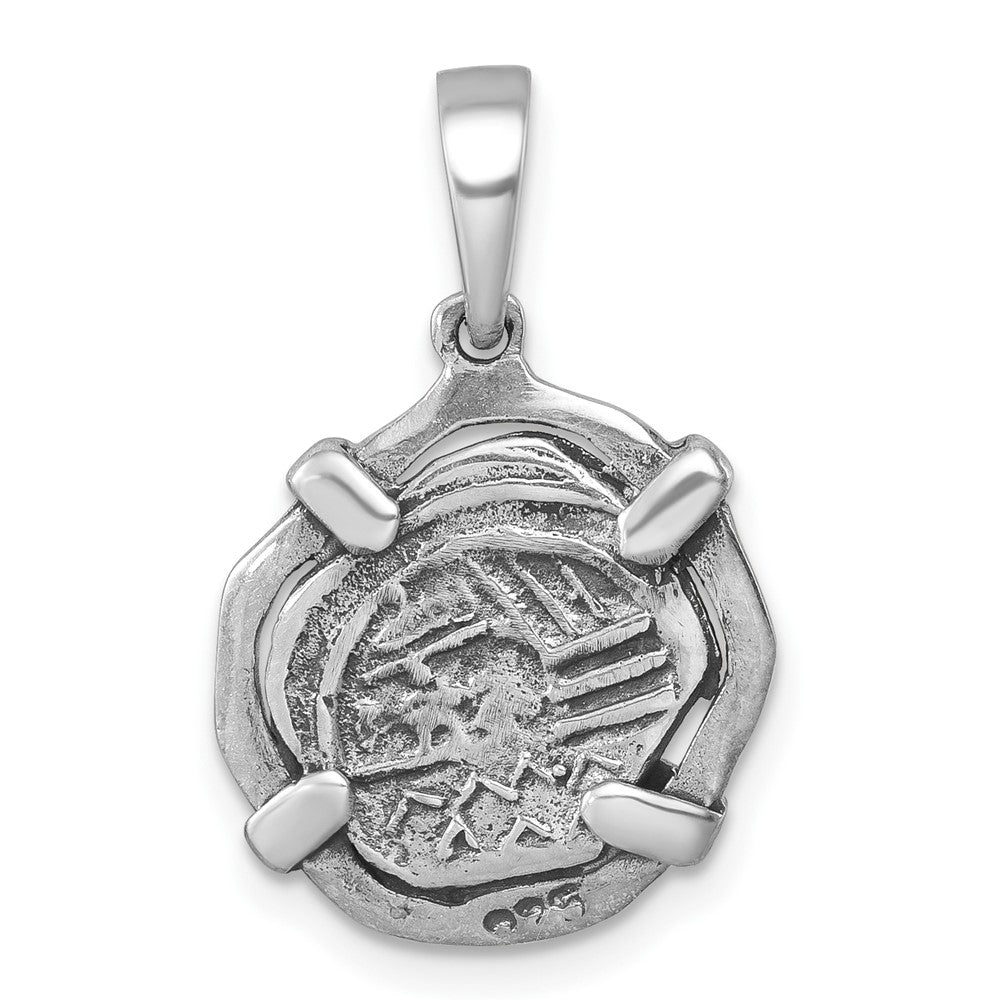Sterling Silver Rhodium-plated Polished & Antiqued Medieval Coin Pendant