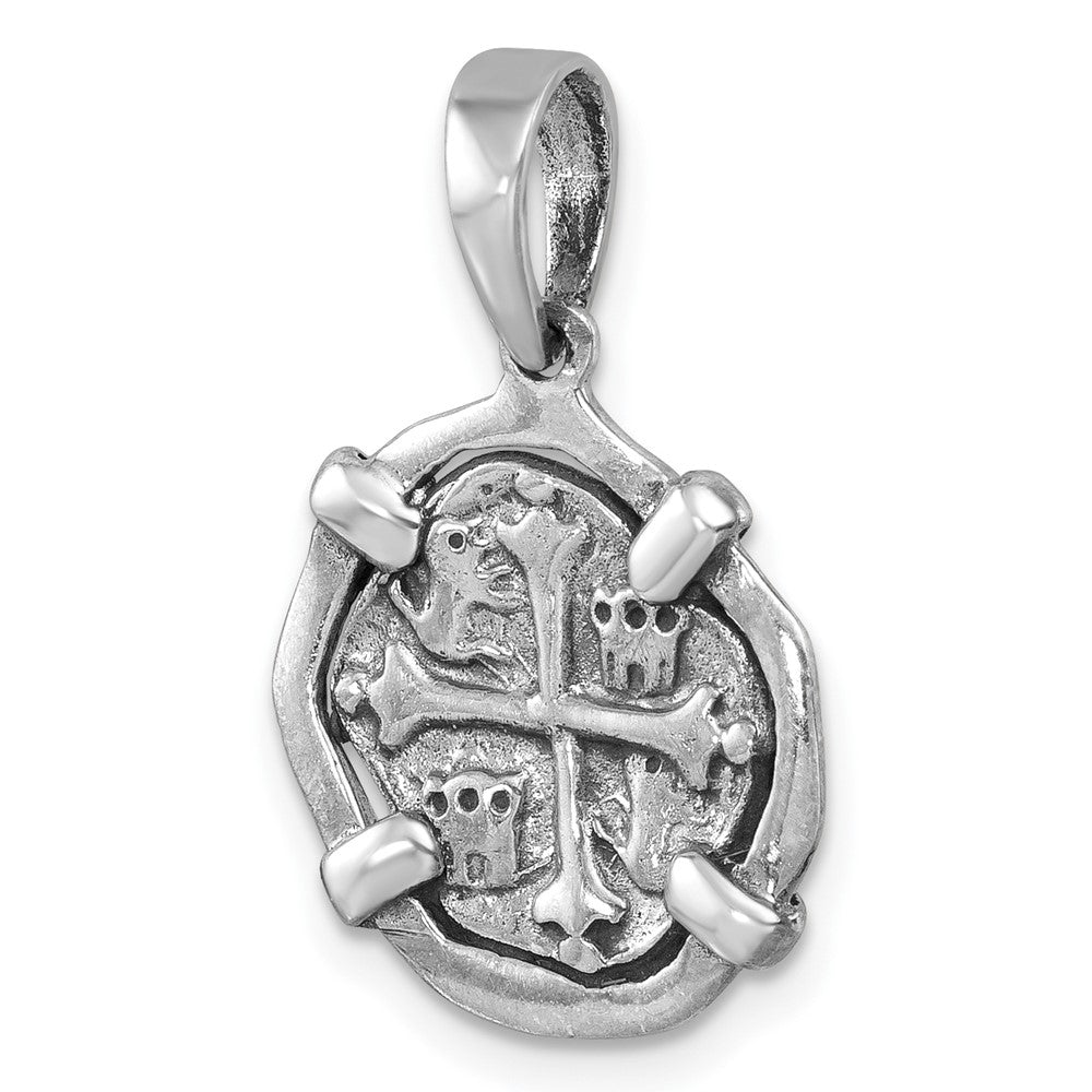 Sterling Silver Rhodium-plated Polished & Antiqued Medieval Coin Pendant