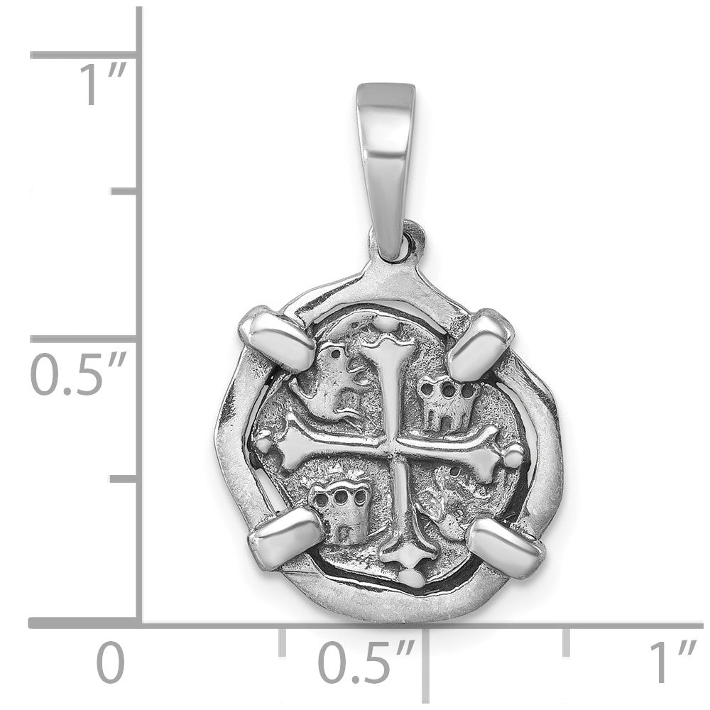 Sterling Silver Rhodium-plated Polished & Antiqued Medieval Coin Pendant