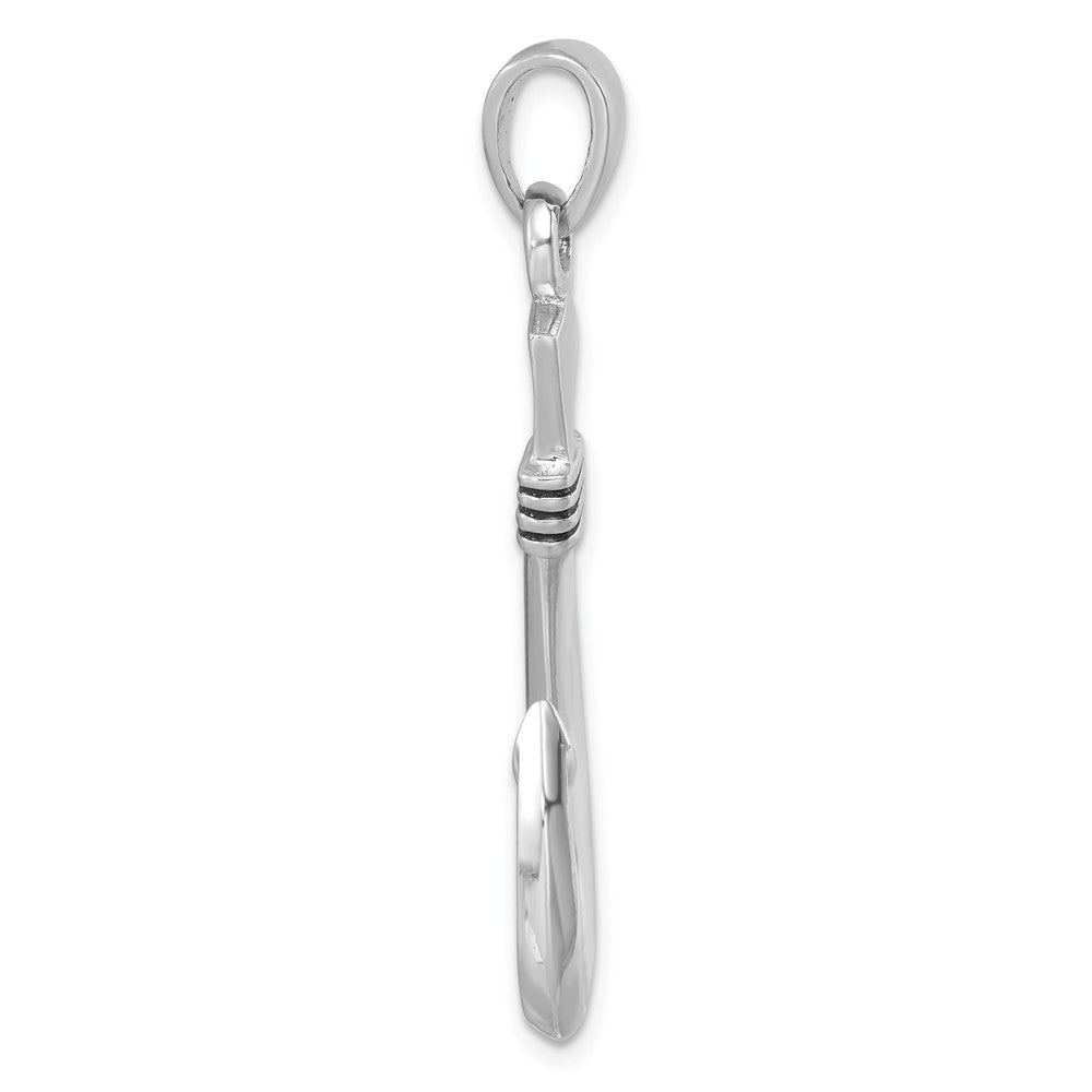 Sterling Silver Rhodium-plated Polished & Antiqued Hook Pendant