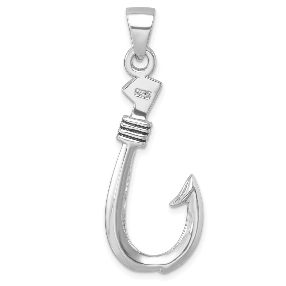 Sterling Silver Rhodium-plated Polished & Antiqued Hook Pendant